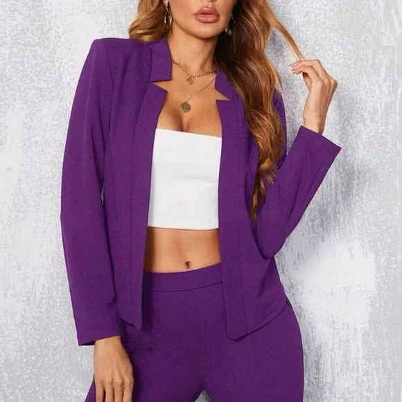 V Notch collar Blazer minimalist jacket hot pink - Picture 10 of 13